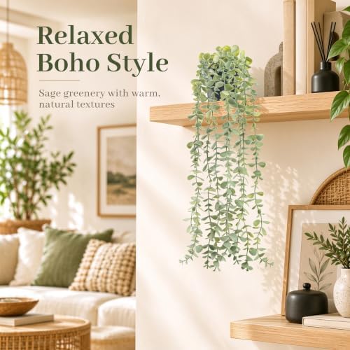 Der Rose 24" Fake Hanging Eucalyptus Plant for Bathroom Wall Art Decor