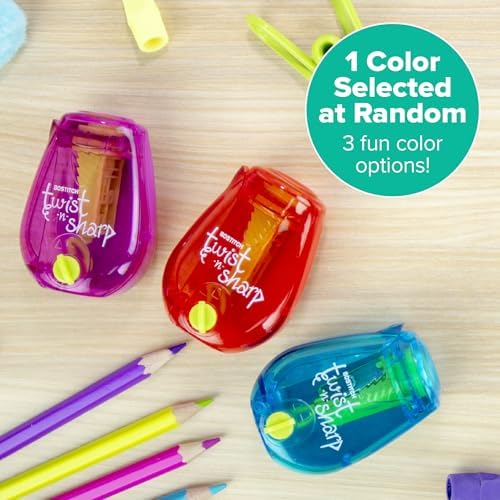Bostitch Office Pencil Sharpener, Manual, One Assorted Color, Twist-n-Sharp, Kids, Boys