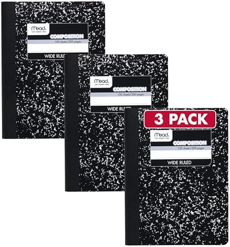 Mead Composition Notebook, Wide Ruled Paper, 7.5" x 9.75", 100 Sheets, Black Marble