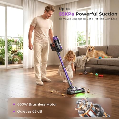 Cordless Vacuum Cleaners for Home, 55Kpa Suction, Max 70Min Runtime