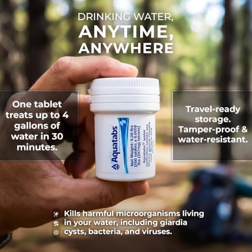Aquatabs Water Purification Tablets, 397mg 100 Pack, Camping & Emergency
