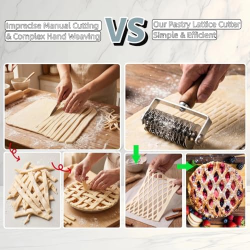 Pastry Lattice Roller Cutter - Stainless Steel Dough Lattice for Pie Pizza Bread beef