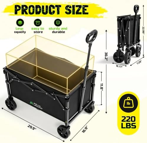 Folding Wagon Cart with Wheels, 220LBS Utility Heavy Duty Wagons Carts