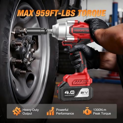 Cordless Impact Wrench, 1300N.m(959ft-lbs), 1/2" High Torque Impact Gun