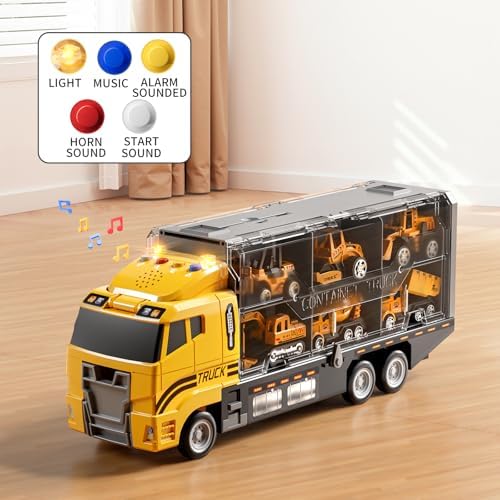 NIPLOOOW Kids Boys Construction Truck Vehicle Toy Set with Play Mat and Die-Cast Toy Car