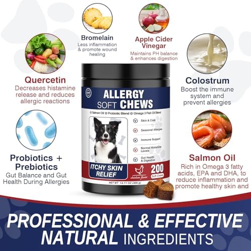 Dog Allergy Chews 200 Treats, Dog Allergy and Itching Skin Relief Bites Immune Support