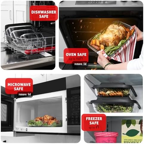 EATEX 8-Piece Deep Glass Casserole Dishes for Oven with Plastic Lids