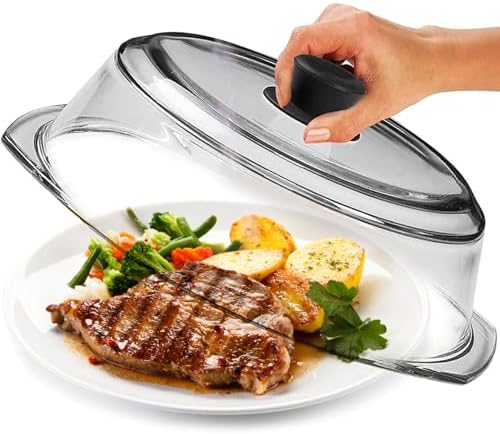 Le'raze Tall Glass Microwave Splatter Cover - Cool Touch Easy Grip Handle
