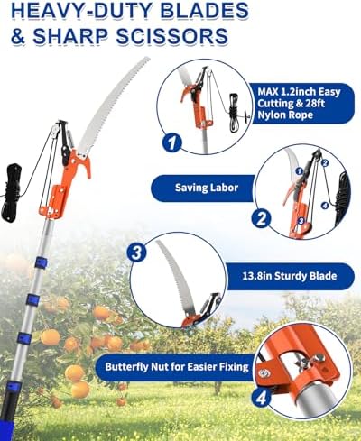 26FT Reach Pole Saw, Telescoping Tree Trimmer with 5-20FT Extension Pole