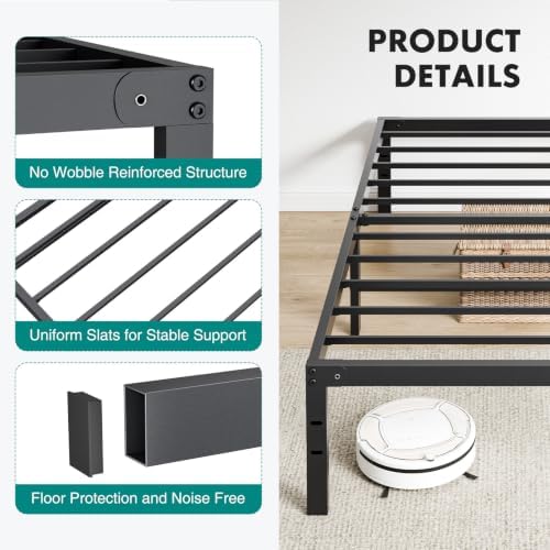 OLIXIS 14in Twin Metal Bed Frame, Sturdy Support with Storage Space, 500LBS
