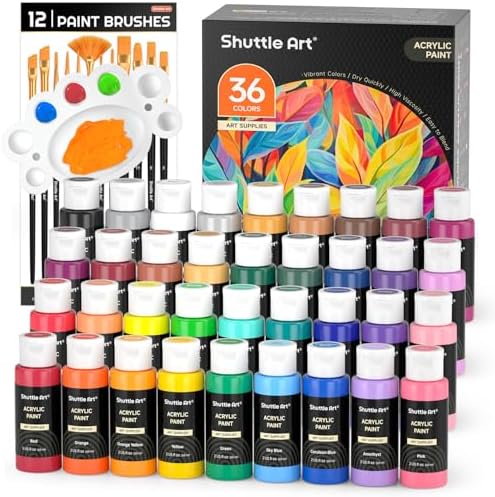 Shuttle Art Acrylic Paint, 36 Colors Acrylic Paint Set with Brushes & Palette