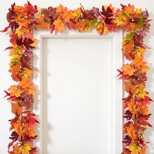 2 Pack Fall Garland Maple Leaf, 5.9Ft/Piece 7 Colors Hanging Vine Garland Artificial
