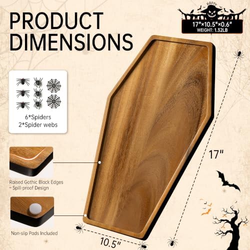 Halloween Coffin Charcuterie Board, 17" Gothic Wooden Cutting Board
