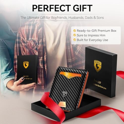 GSOIAX Slim Wallet for Men Rfid Blocking Leather Bifold Front Pocket Carbon Fiber Men's