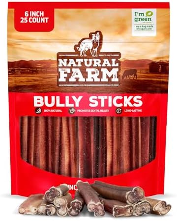 Natural Farm Odor-Free Bully Sticks for All Breeds, 6 Inch, 25 Count