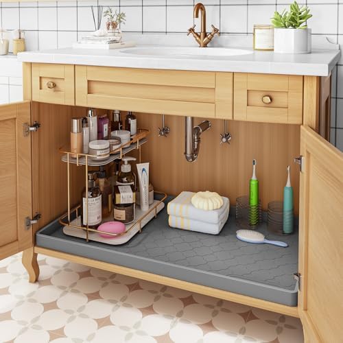 Jin&Bao Under Sink Mat 34" x 22" Waterproof Silicone Cabinet Kitchen Liner