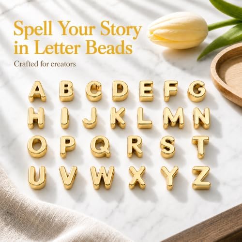 OVRUNS 52PCS A-Z Letter Beads Horizontal Hole Acrylic DIY Alphabet BagCharm