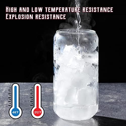 Drinking Glasses with Bamboo Lids and Glass Straw 4pcs Set - 16oz Glass Cups