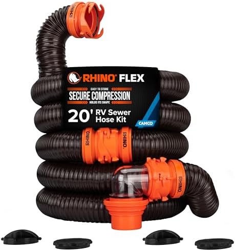 Camco RhinoFLEX 20-Ft Complete RV Sewer Hose Kit - Made in the USA