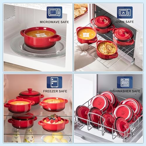 LOVECASA Mini Cocotte Set,12 OZ Small Casserole Dishes with Lids, Soup Bowls With Handles