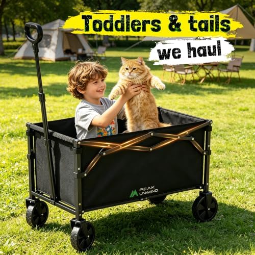 Folding Wagon Cart with Wheels, 220LBS Utility Heavy Duty Wagons Carts