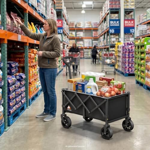 Collapsible Wagon Cart with Wheels & Reflective Stripe 280lbs Heavy Duty