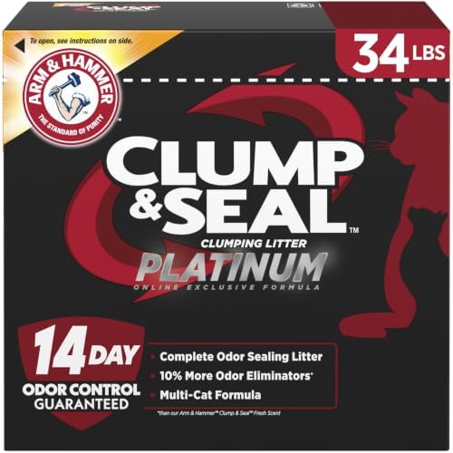 ARM & HAMMER Clump & Seal Platinum Cat Litter, Multi-Cat, 34 lbs