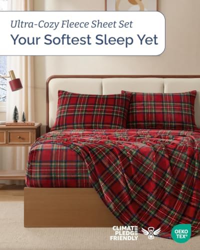 Fleece Sheets Twin XL Size Set - 3-Piece Velvet Flannel Sheet Set - Tartan