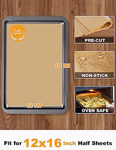 SMARTAKE 200 Pcs Parchment Paper Baking Sheets, 12x16 Inches, Non-Stick