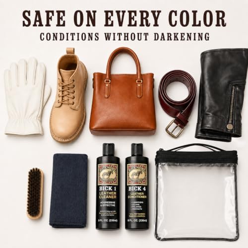 Leather Care Kit, Bick 1 Leather Cleaner, Bick 4 Conditioner, Brush & Cloth