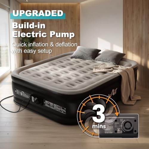 Dr. air Queen Air Mattress with Built-in Pump, Blow up Bed,18" Raised 800lb