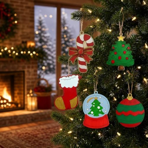 60pcs Wooden Christmas Ornaments Kit to Paint for Decoration DIY Crafts