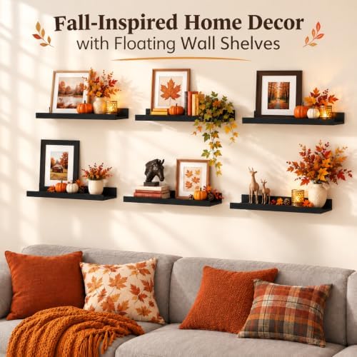 upsimples Floating Shelves for Wall Decor and Storage, Black, 6Pcs 15.7''