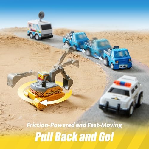 JOYIN 18 Pcs Pull Back City Cars and Trucks Toy Vehicles Set
