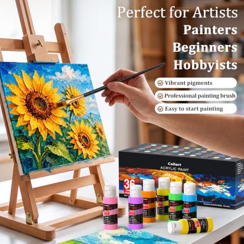 Caliart Acrylic Paint Set of 36 Colors with 12 Brushes