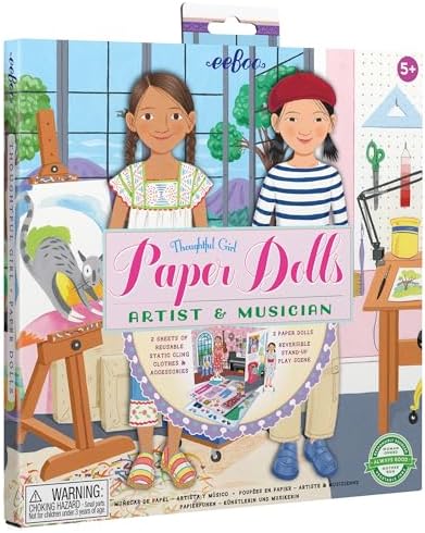 eeBoo Musician and Artist Paper Dolls Set - Reusable Dress-Up Play with Stand-Up Scene