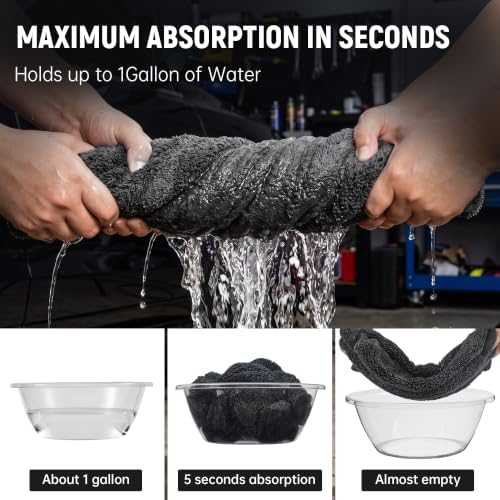 Veco 3-Piece Car Drying Towels, 1300 GSM 70/30 Twist-Loop Microfiber, Gray