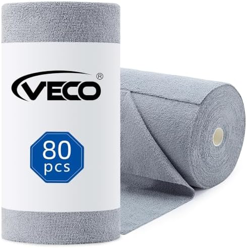 Veco Microfiber Cleaning Cloth Roll 80 PCS Gray, 12" x 12"