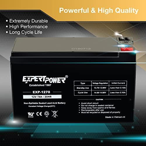 ExpertPower EXP1270, 12V 7Ah Battery SLA Rechargeable with F1 Terminals