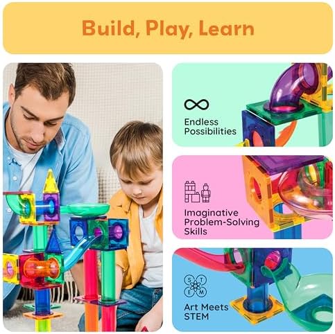 PicassoTiles 100 Piece Marble Run Magnetic Tiles Race Track STEM Ages 3+