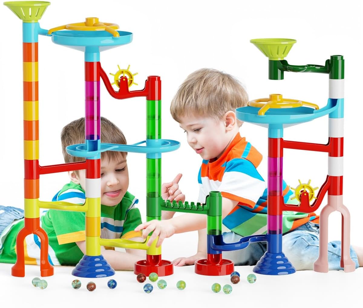 Marble Run Kit, 110pcs Marble Maze Game Construction Building Toys for Kids