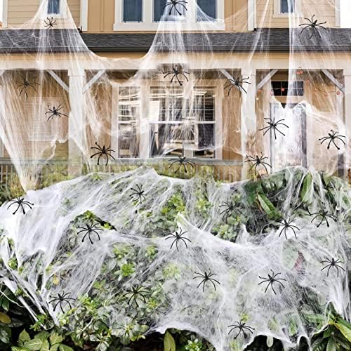 ZPISF 1400 sqft Halloween Spider Webs Decorations with 150 Extra Fake Spiders