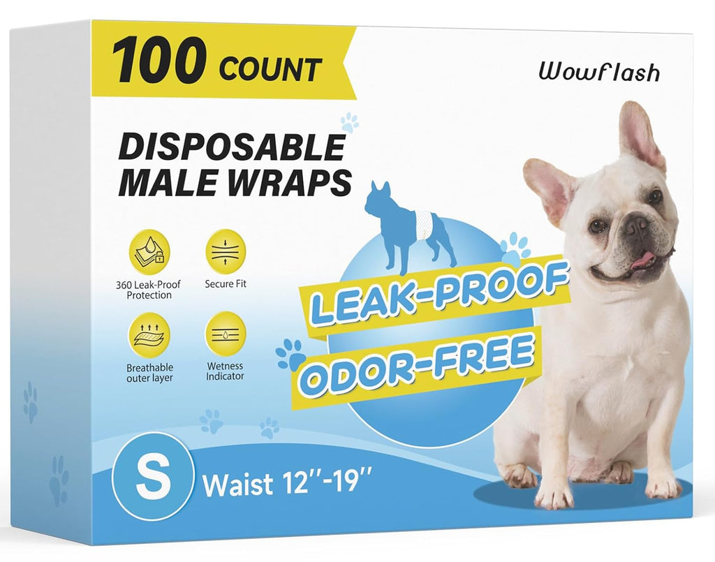 Wowflash 100 Count Dog Belly Bands for Male Dogs, Male Dog Diapers - male dog belly bands disposable