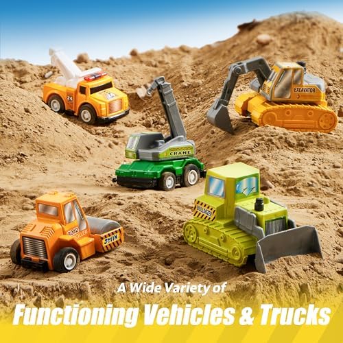 JOYIN 18 Pcs Pull Back City Cars and Trucks Toy Vehicles Set