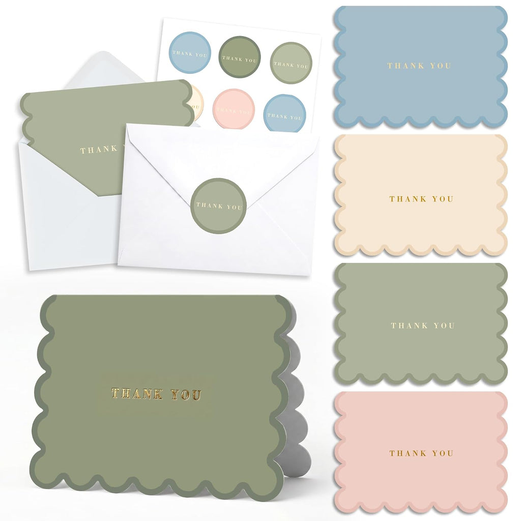 AUDREE Thank You Cards with Envelopes, Scalloped Gold Foil 50 Pack 3.5x5 - thank you card envelope design