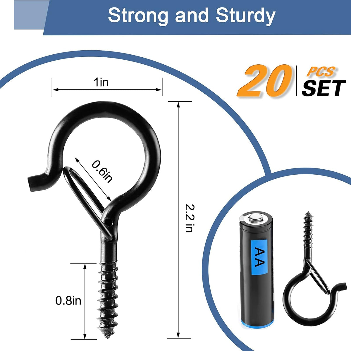 ADIIL 20 PCS Q Hanger Hooks with Safety Buckle, Windproof Screw Hooks