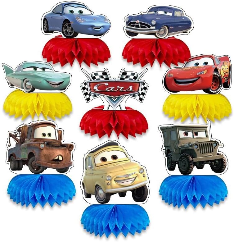 For Cars Birthday Party Supplies , 8Pcs Honeycomb Centerpieces for Cars Party Decorations