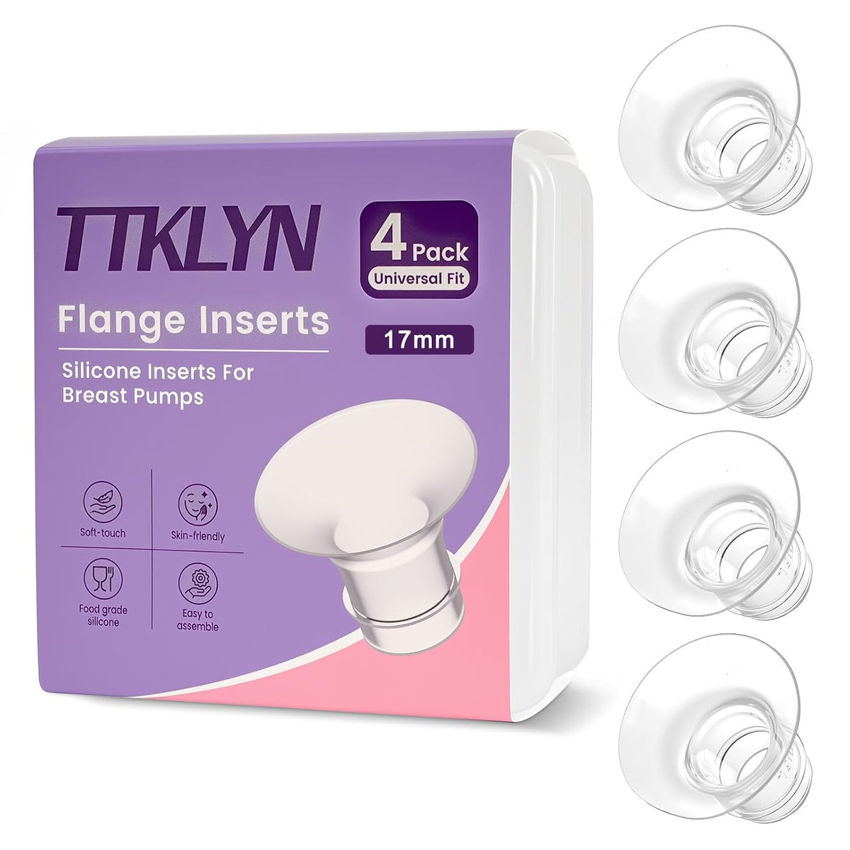 4 Pcs 17mm Flange Inserts, Soft Flange Reducer for 24mm Breast Shield - flange inserts for breast pump