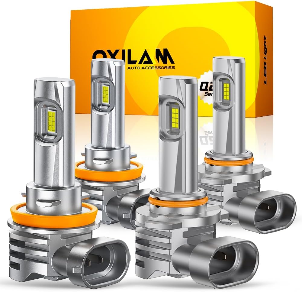OXILAM H11 9005 Light Bulbs Combo, 320000lm 1800% Brighter 6500K Cool White Light