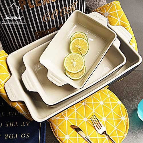 Sweejar 3Pcs Ceramic Baking Dish for Oven,Casserole Dish with Handles(Navy)